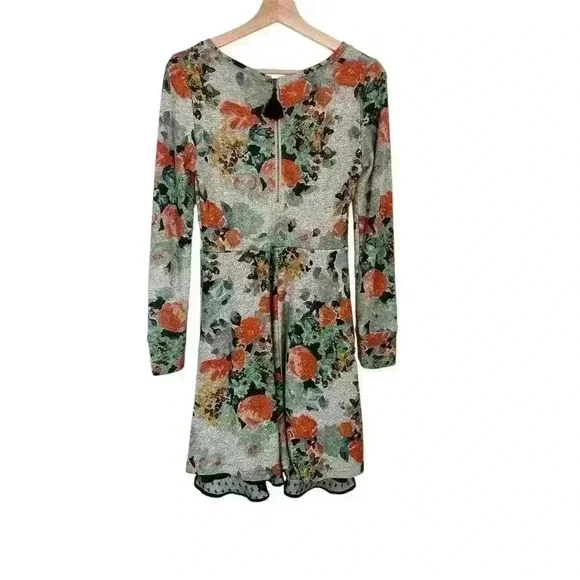 Anthropologie Saturday Sunday Floral Winter Dress Lace | Gray | SZ XS - Picture 2 of 8